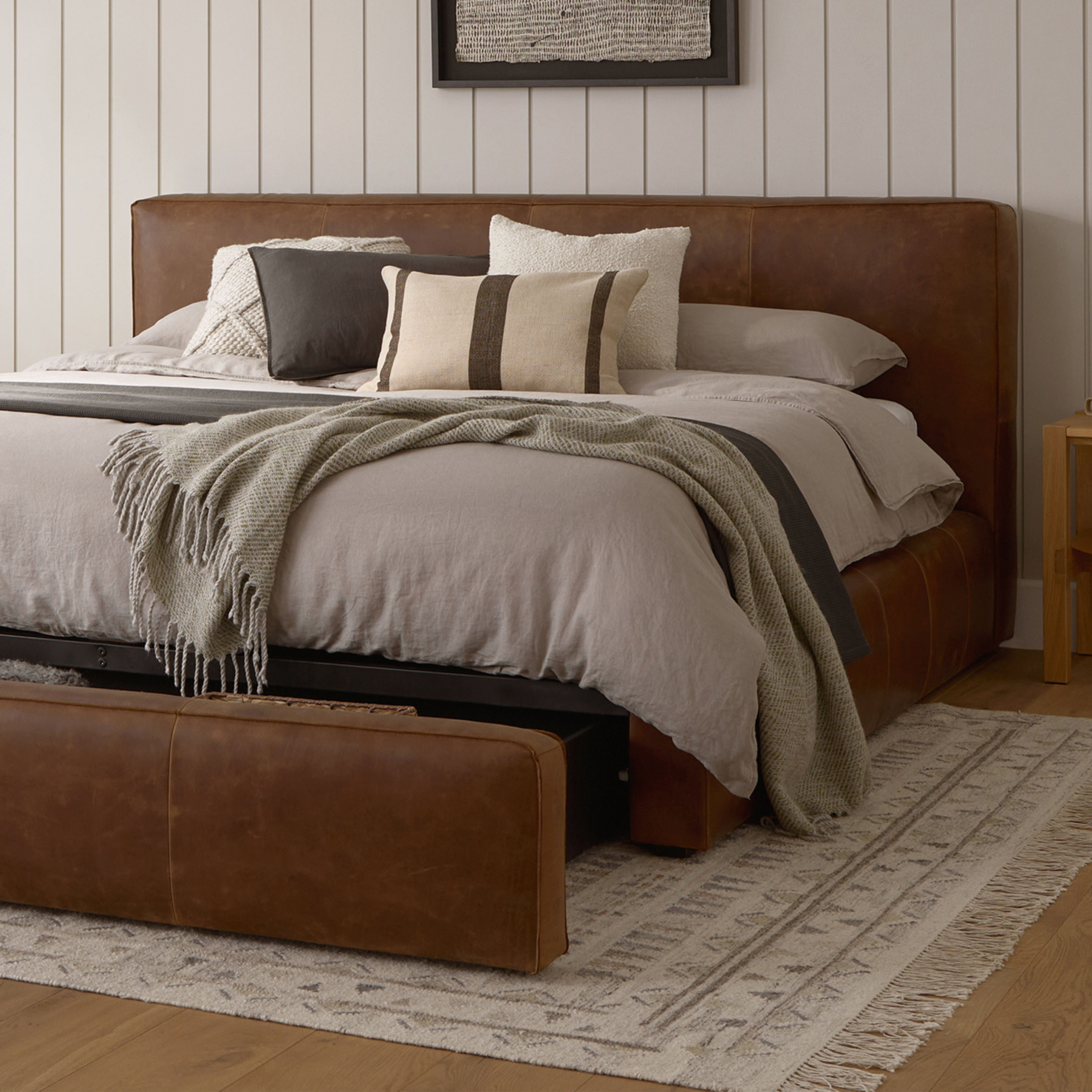 Cigar Rawhide Brown Leather King Size Bed Article