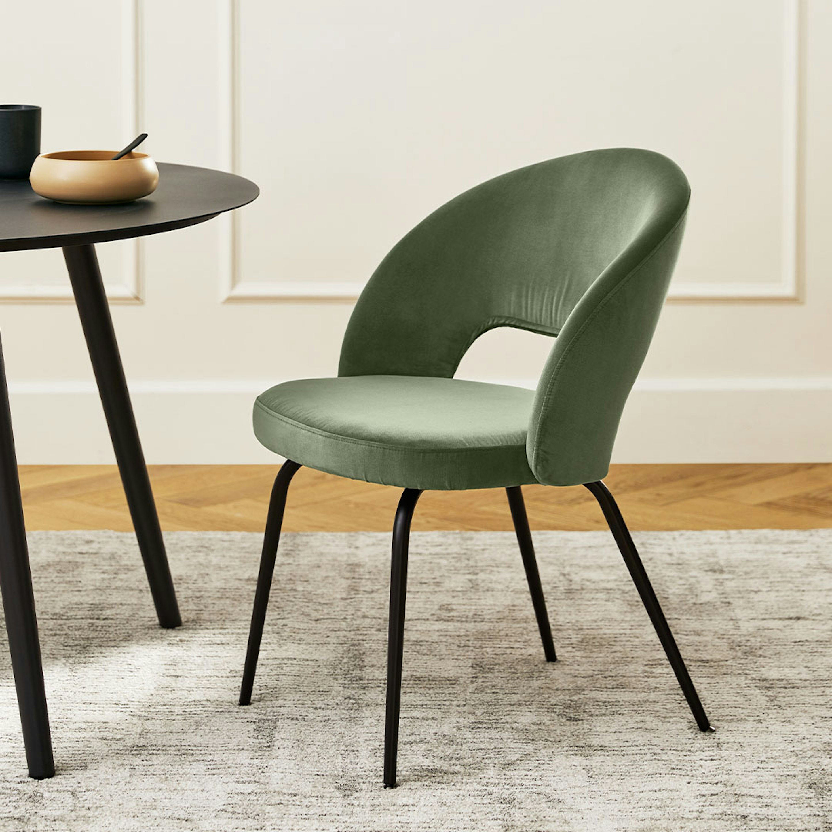Green Armless Dining Chair Plush Fabric Steel Legs Article Kapp Modern Furniture