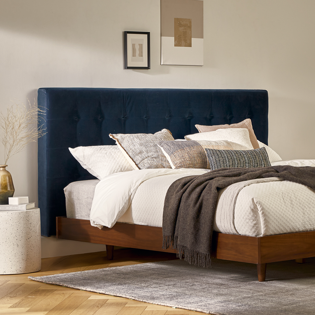 Contemporary Mid Century Modern Blue Velvet Headboards Article