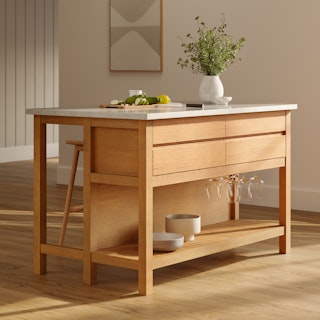 Quincy 57.5" Kitchen Island - Oak