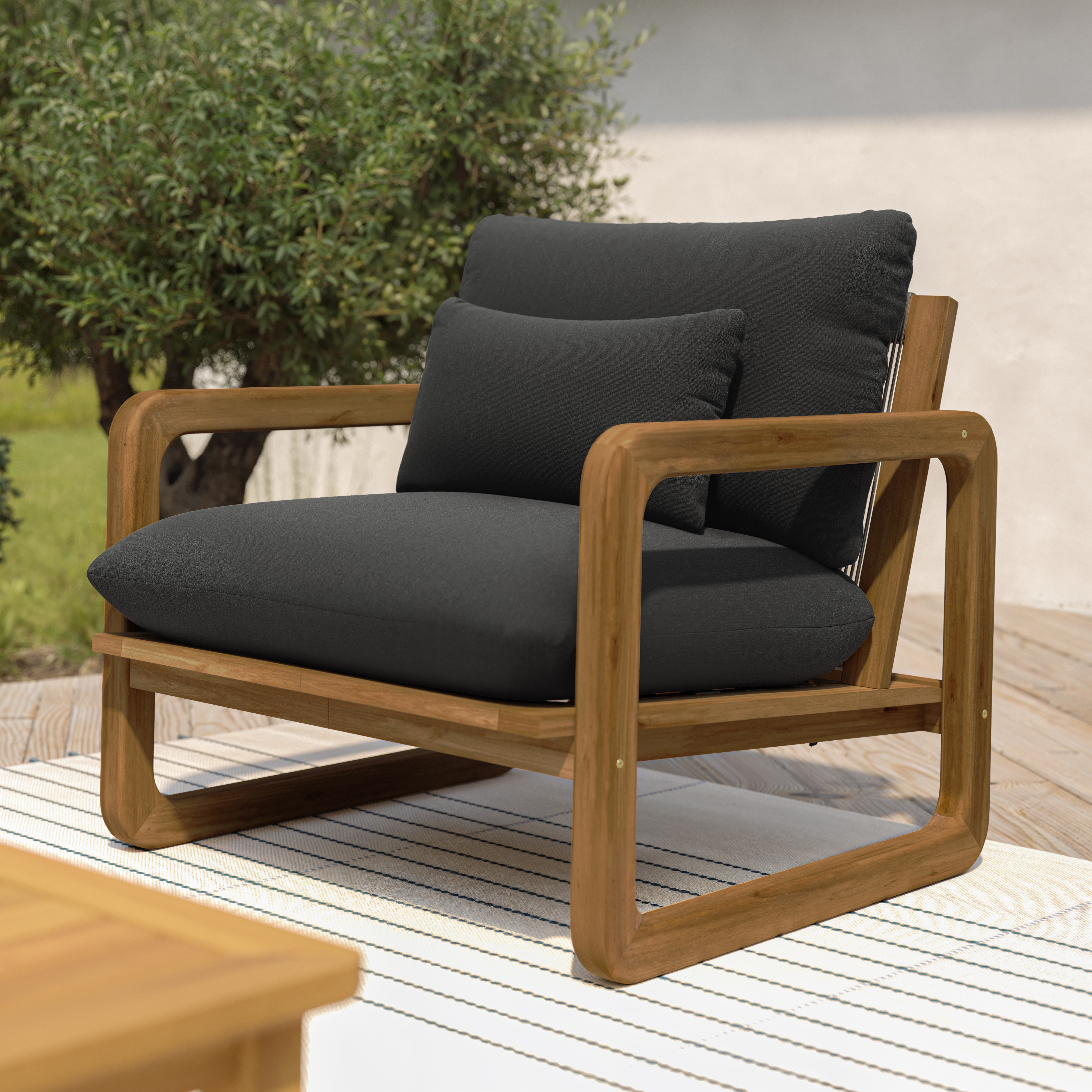 Laholm Dravite Black Fabric & Acacia Wood Outdoor Lounge Chair