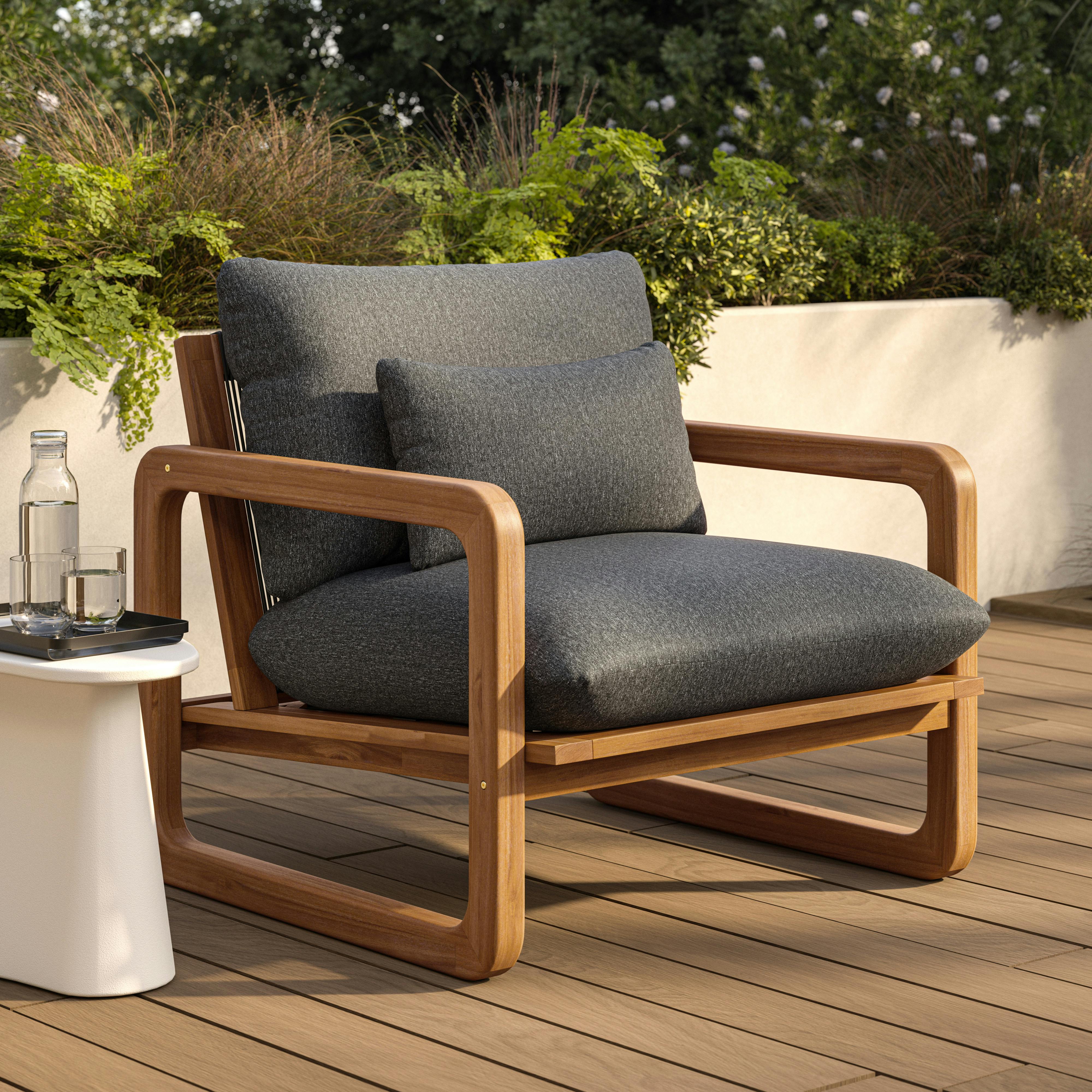 Laholm Dravite Black Fabric & Acacia Wood Outdoor Lounge Chair