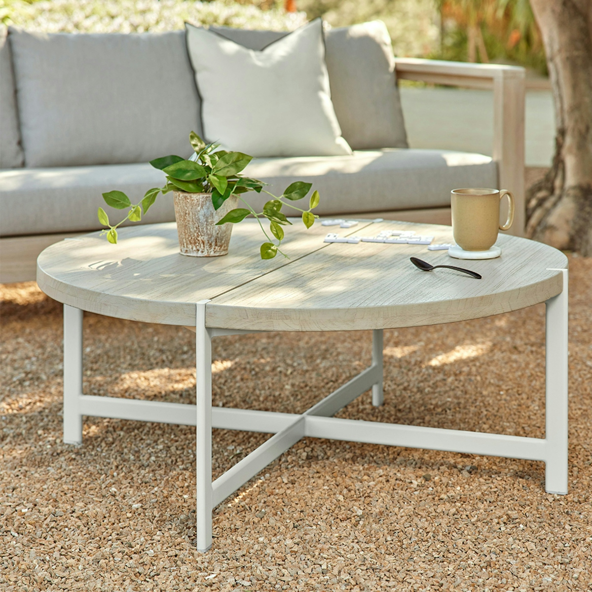 Haskel Driftwood Gray Teak Wood & Metal Outdoor Coffee Table 