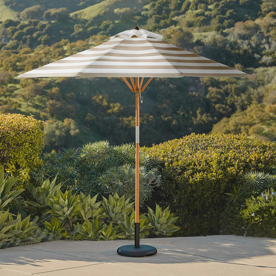 article patio umbrella Maria Stripe Taupe Fabric Vintage Style Outdoor Umbrella