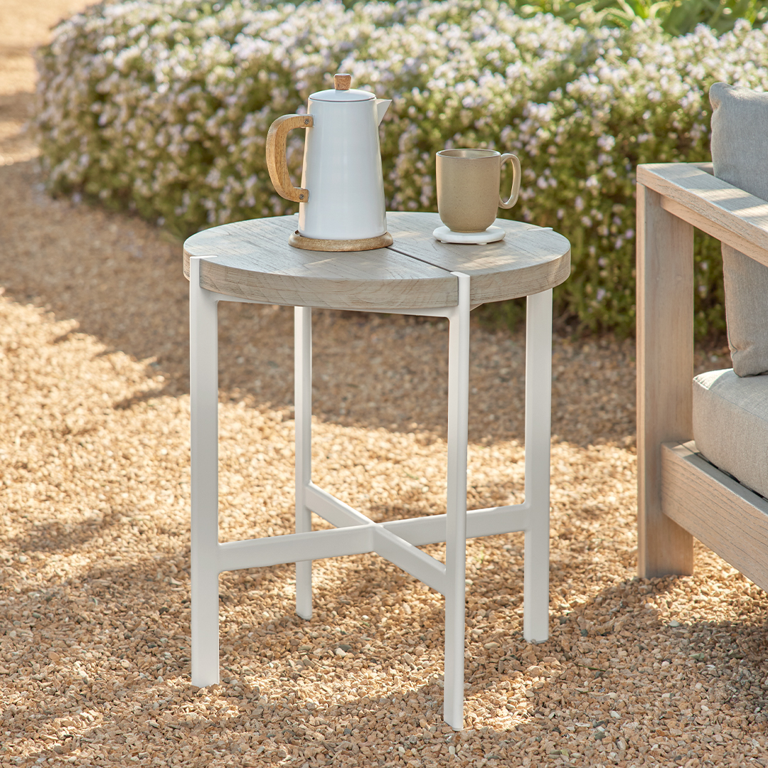 Haskel Driftwood Gray Teak Wood & Metal Outdoor Side Table