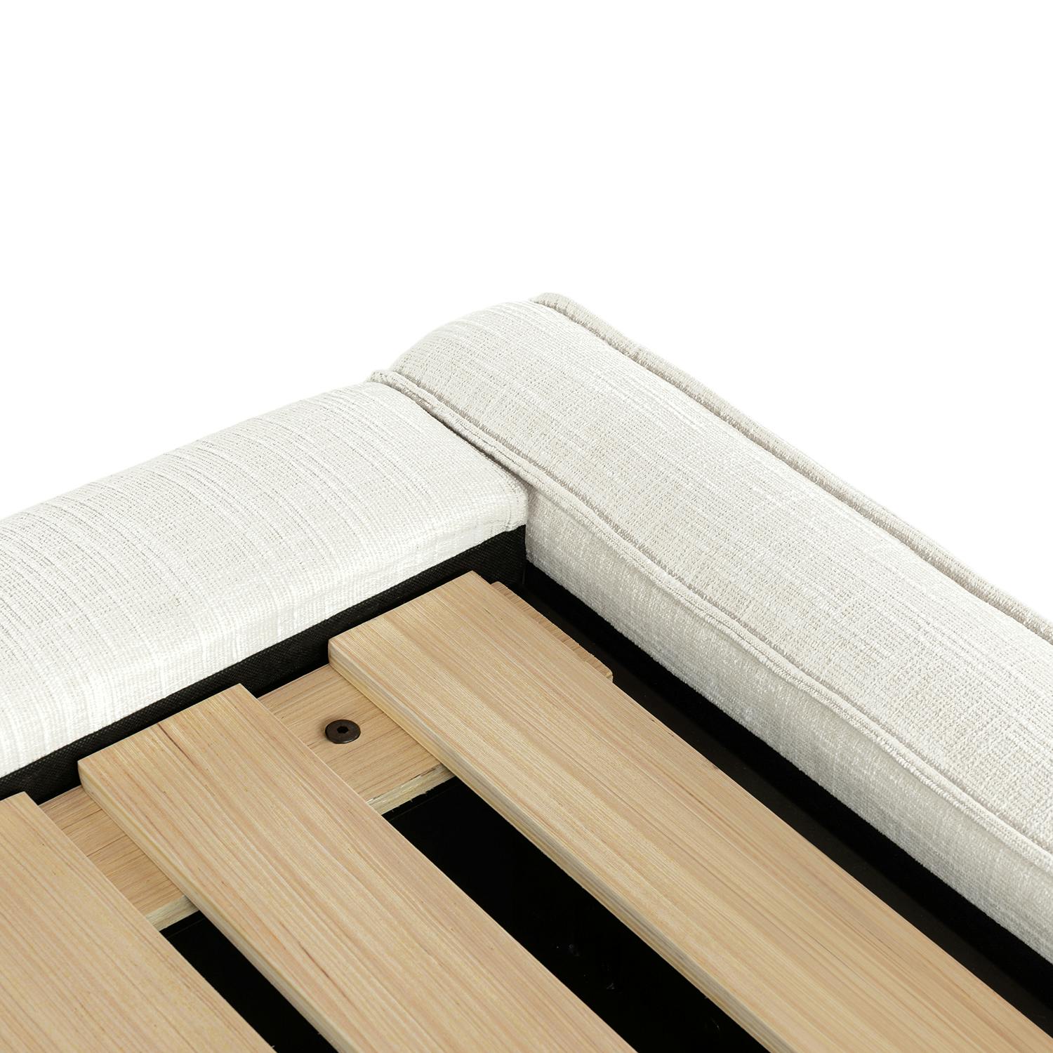 Cigar Ankara Ivory White Fabric Queen Size Storage Bed, Japandi