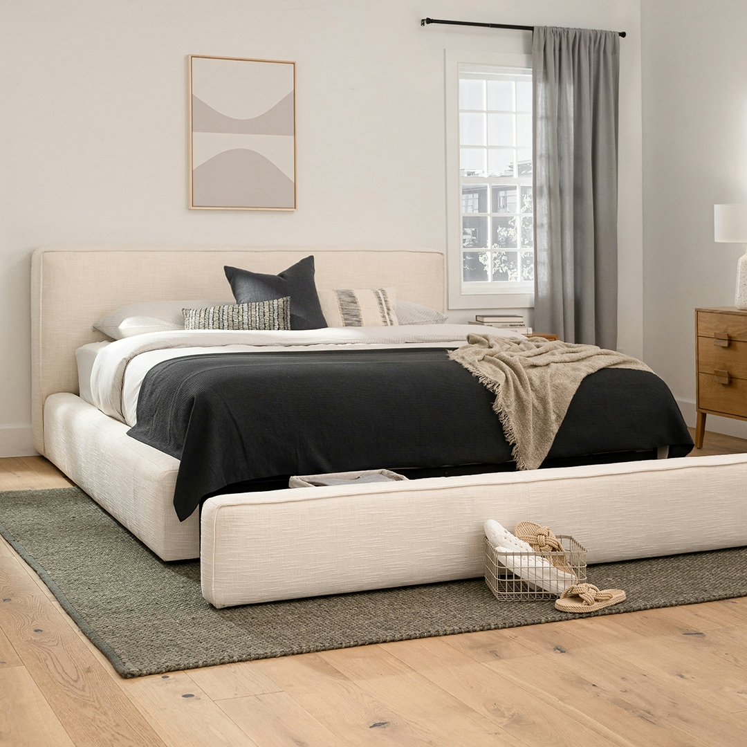 Cigar King Upholstered Storage Bed - Ankara Ivory