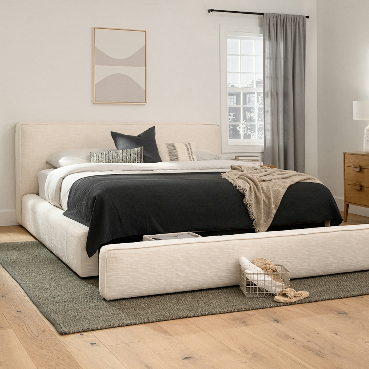 Cigar King Upholstered Storage Bed - Ankara Ivory