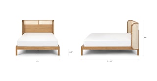 White Fabric Chaise Lounge, Oak Wood, Fisheye Cane Pattern, Coastal Design | Article Candra Modern Furniture
