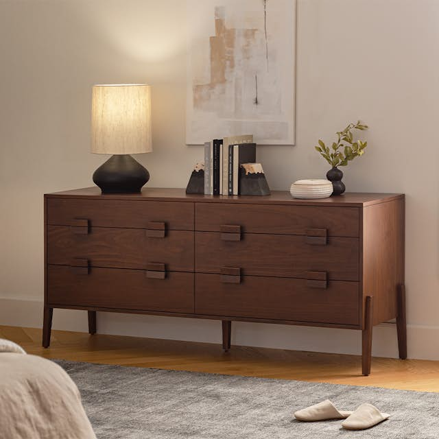 Vireo Walnut Wood 6 Drawer Double Dresser | Article