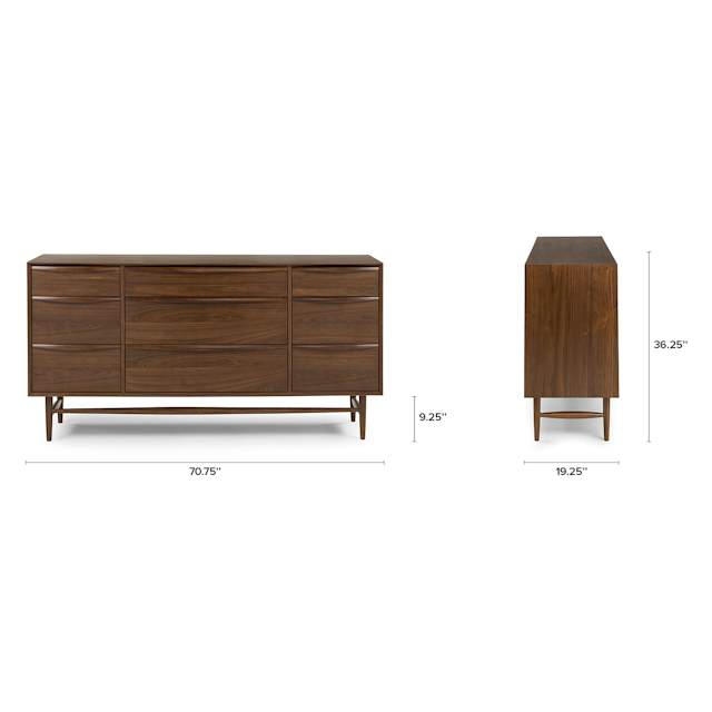 Lenia Solid & Veneered Walnut Wood 9 Drawer Dresser | Article