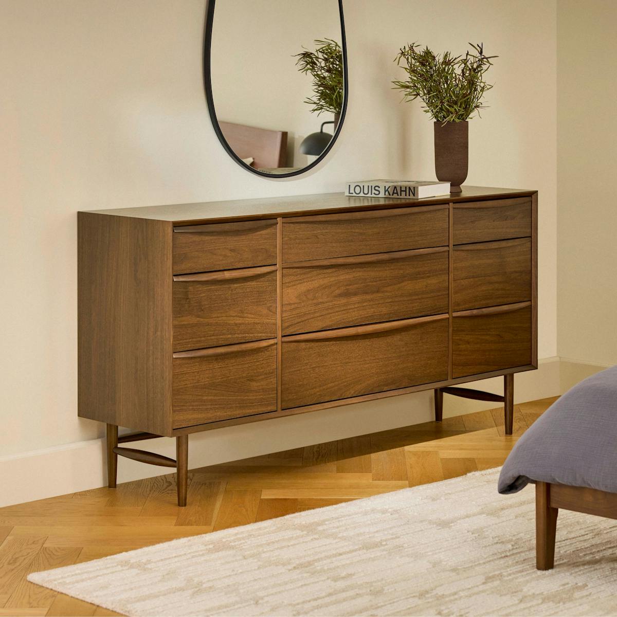 Lenia Solid & Veneered Walnut Wood 9 Drawer Dresser | Article