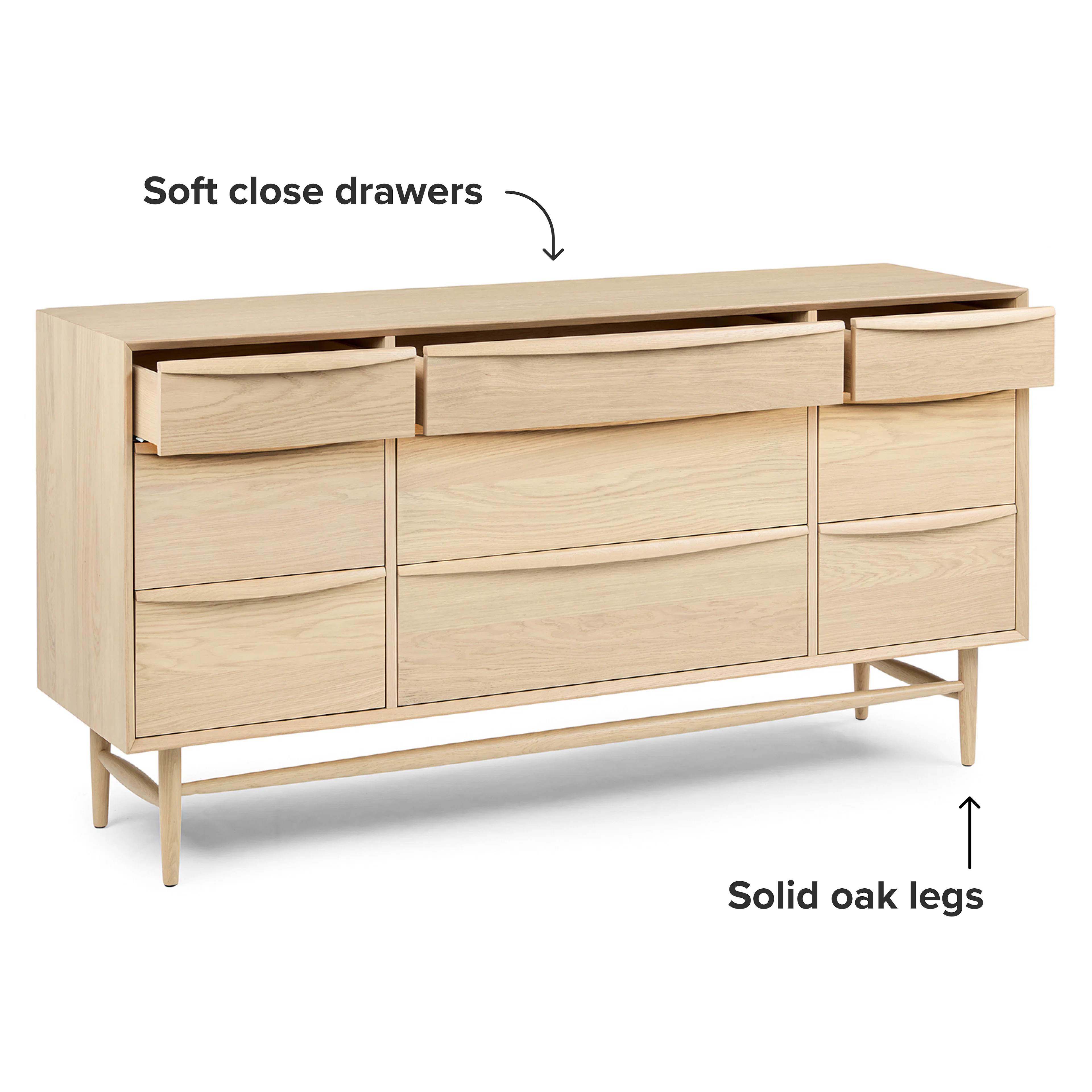 Lenia 9-Drawer Triple Dresser - White Oak