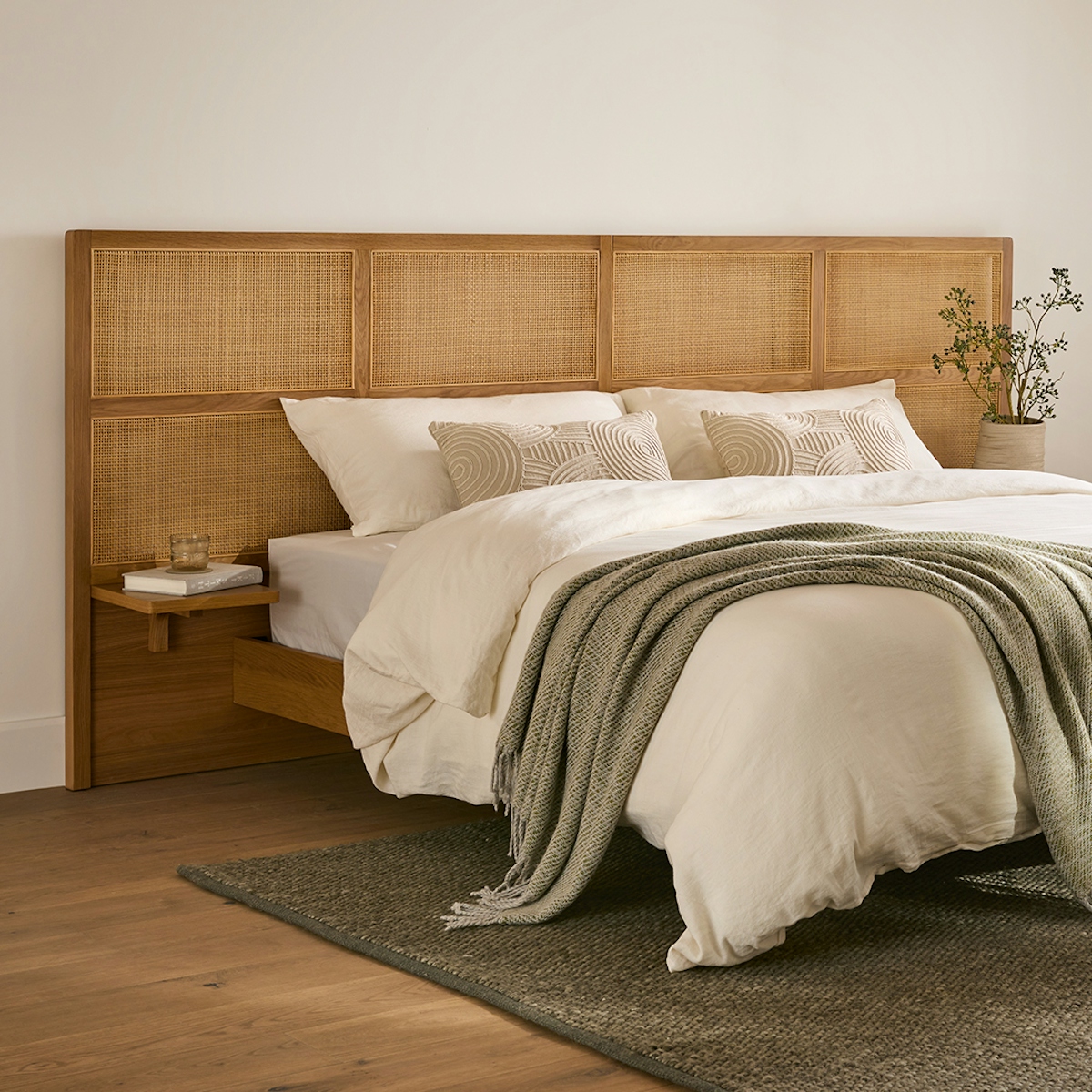 Olalla American Oak Wood \u0026 Rattan King-Sized Headboard | Article, image size:1080x1080