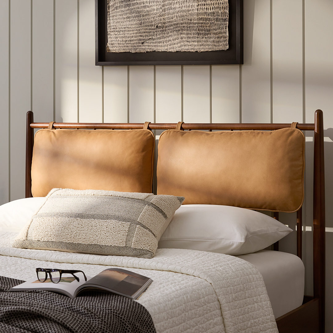 Lenia Charme Tan Leather & Feather Headboard Cushion Set | Article