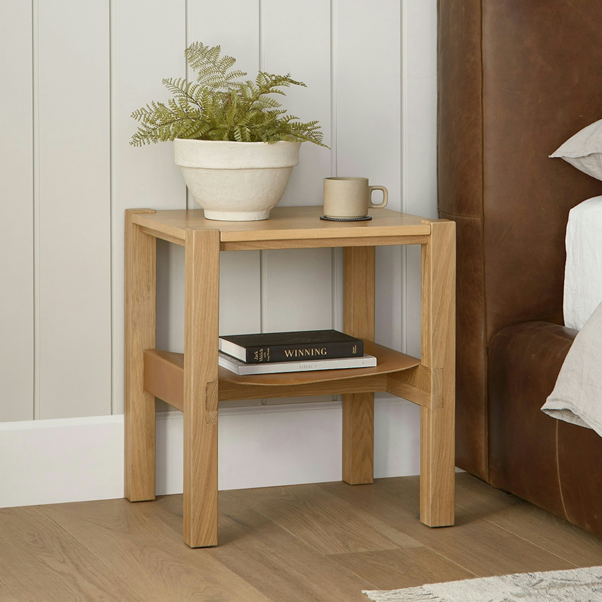 Stade Solid Oak Wood & Leather Storage Nightstand | Article