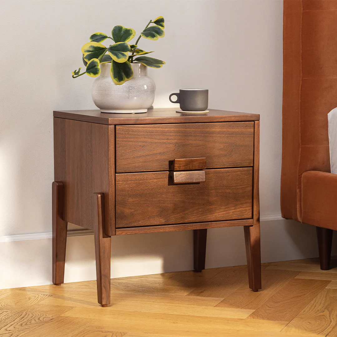 Vireo 2-Drawer Walnut Nightstand - Modern Design