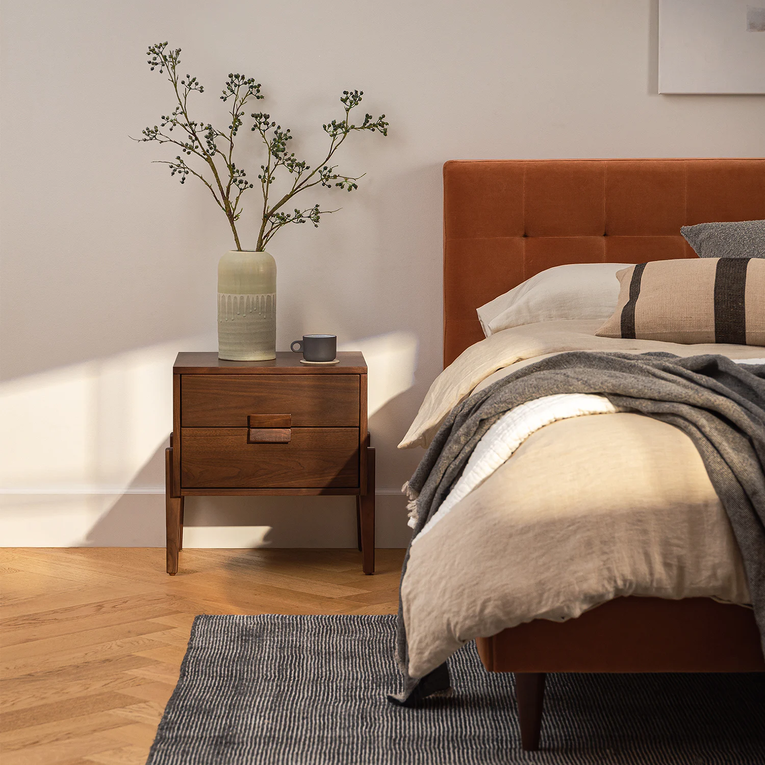 Vireo 2-Drawer Walnut Nightstand - Modern Design