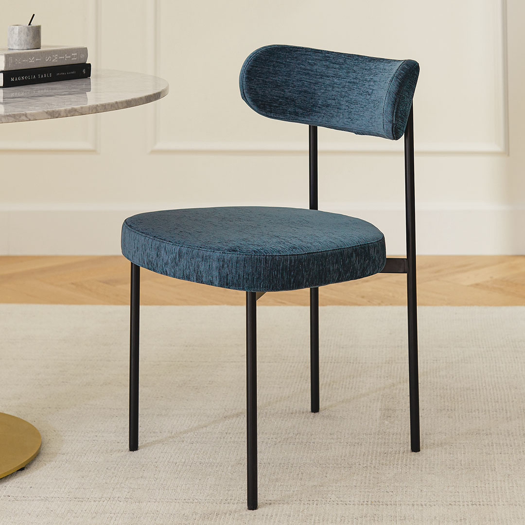 Viarsi Velvet Dining Chair - Black and Dark Melange Blue