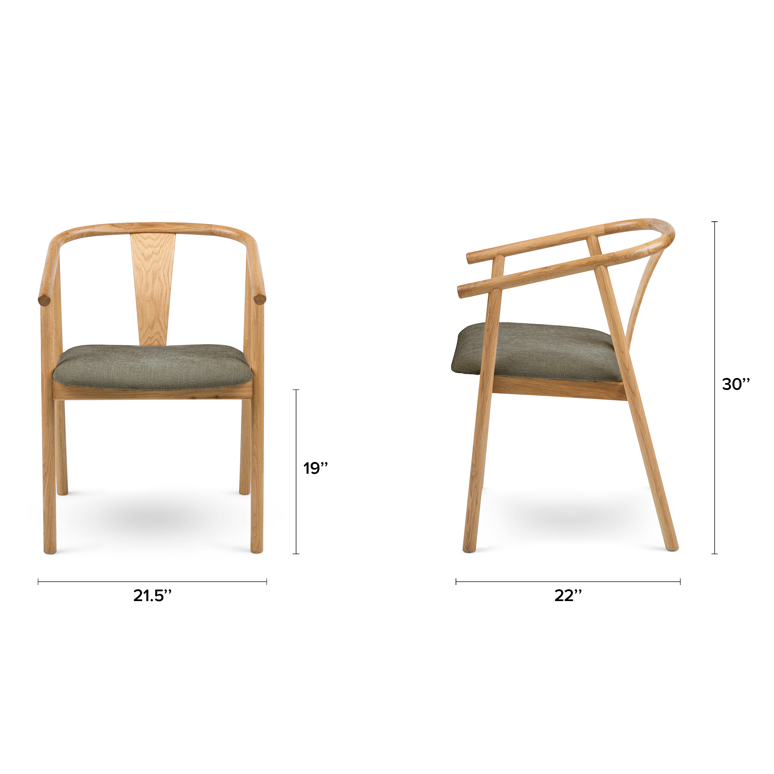 Fonra Algonquin Green Fabric Oak Wood Wishbone Dining Chair Article