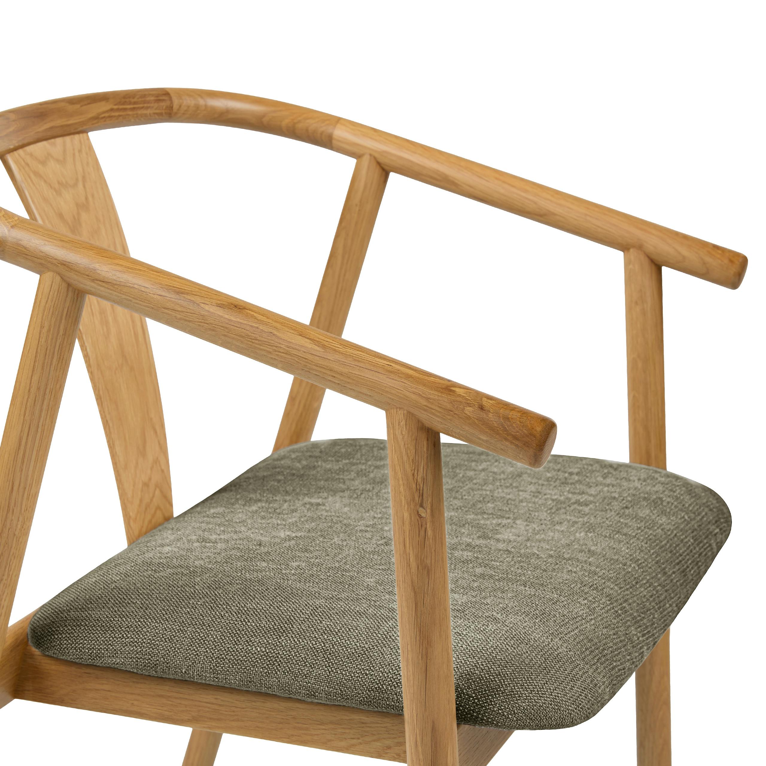 Fonra Algonquin Green Fabric & Oak Wood Wishbone Dining Chair
