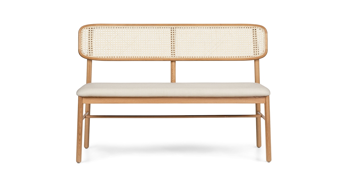 Netro American Oak & Rattan, Vintage White Fabric Bench Article