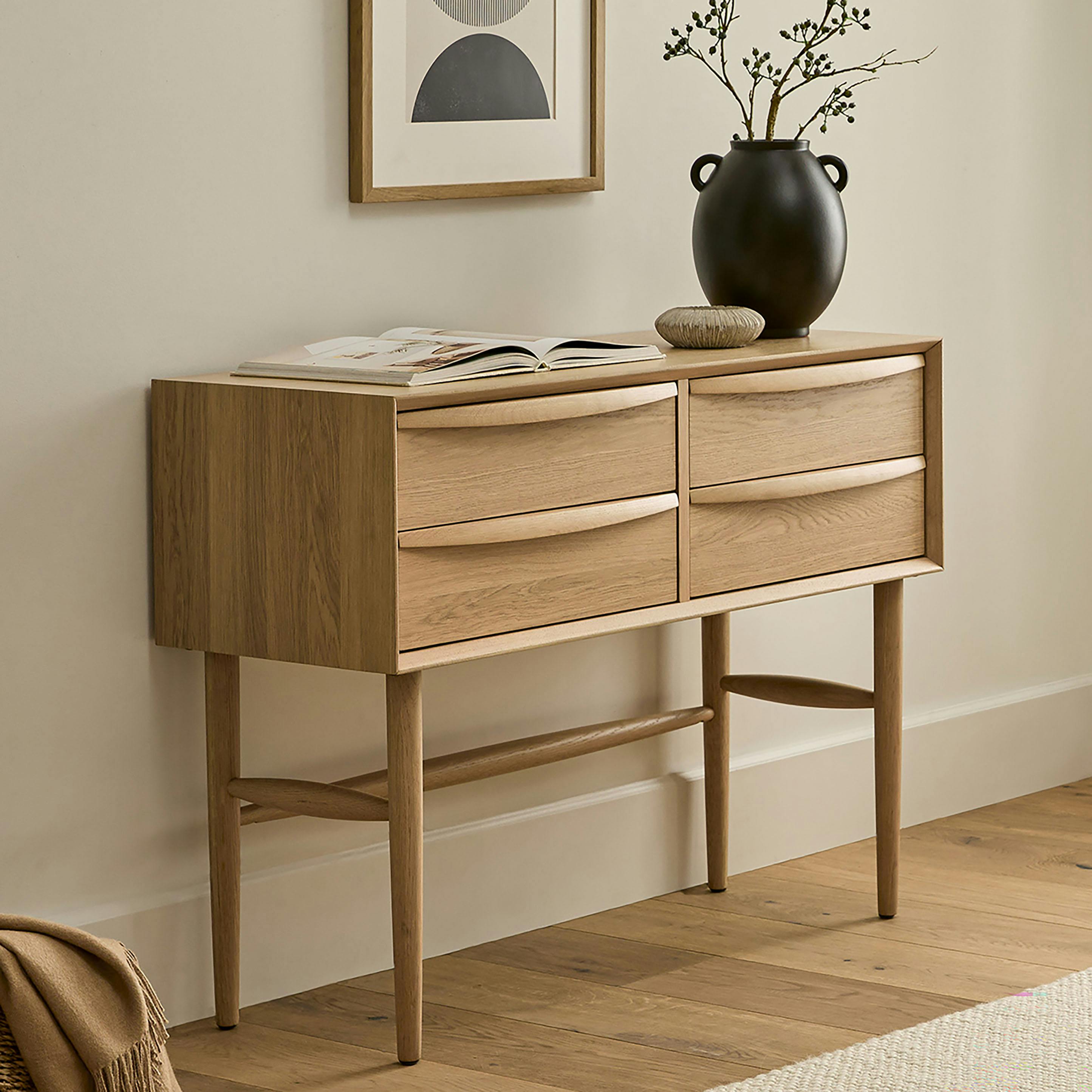 Lenia White Oak Wood Shaker Design Console w/ 4 Drawers | Article