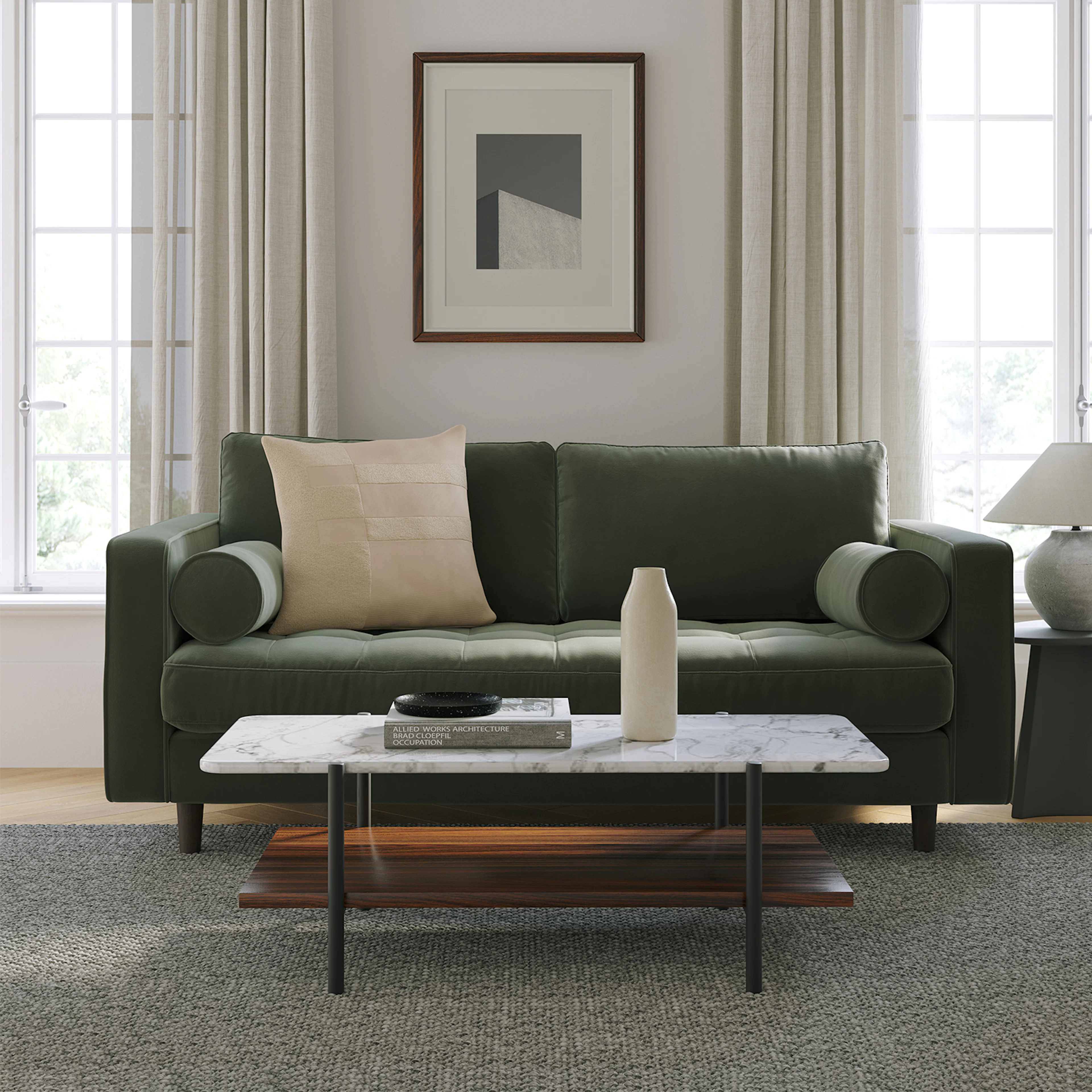 Agotu 44" Marble Coffee Table - Walnut