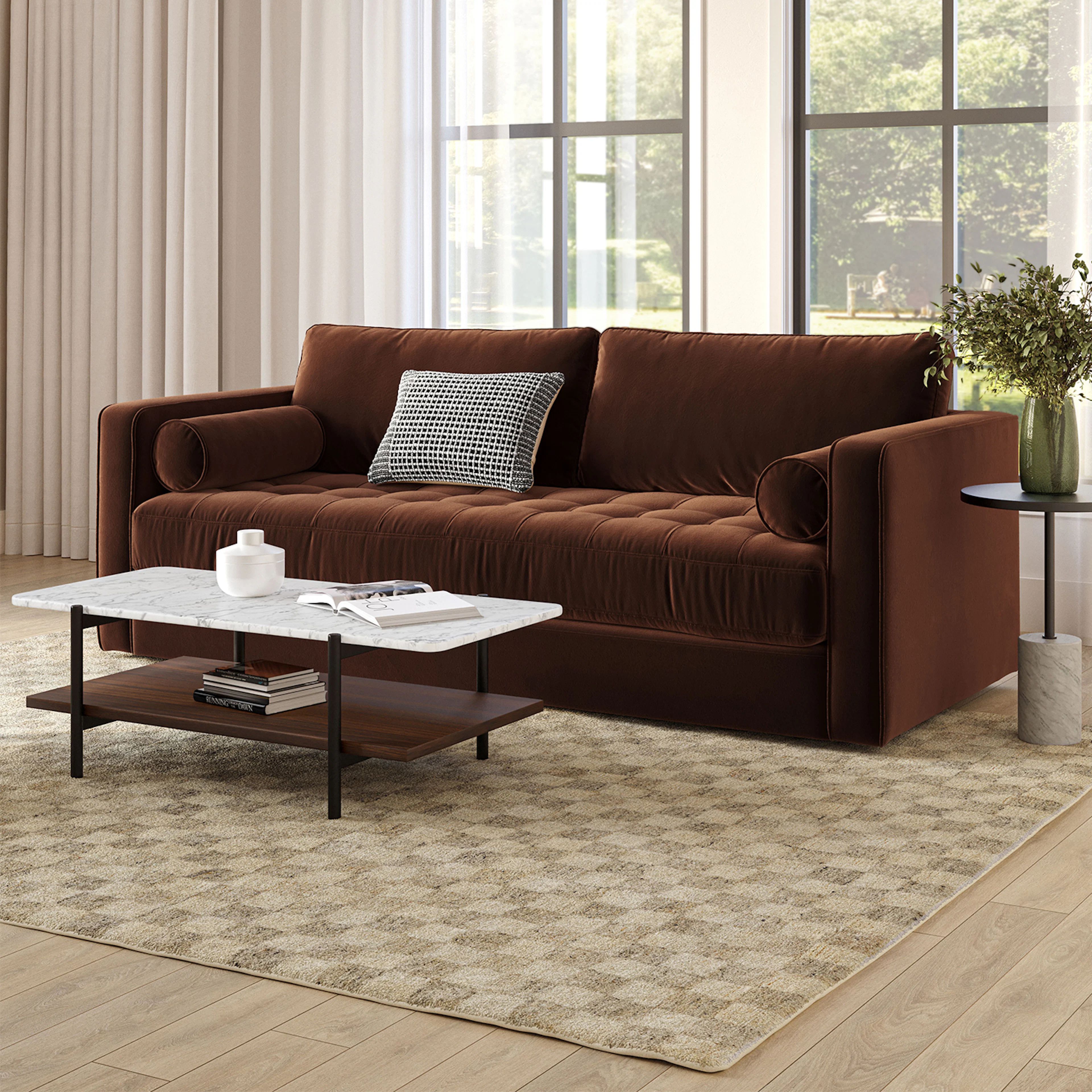 Agotu 44" Marble Coffee Table - Walnut