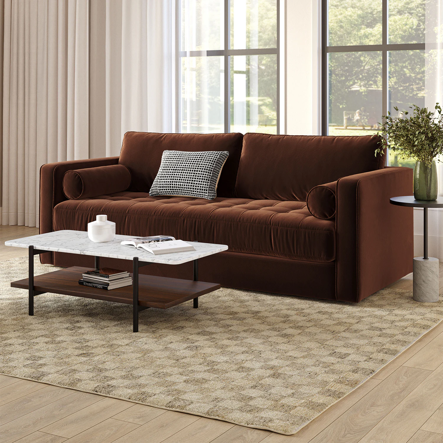 Agotu 44" Marble Coffee Table - Walnut
