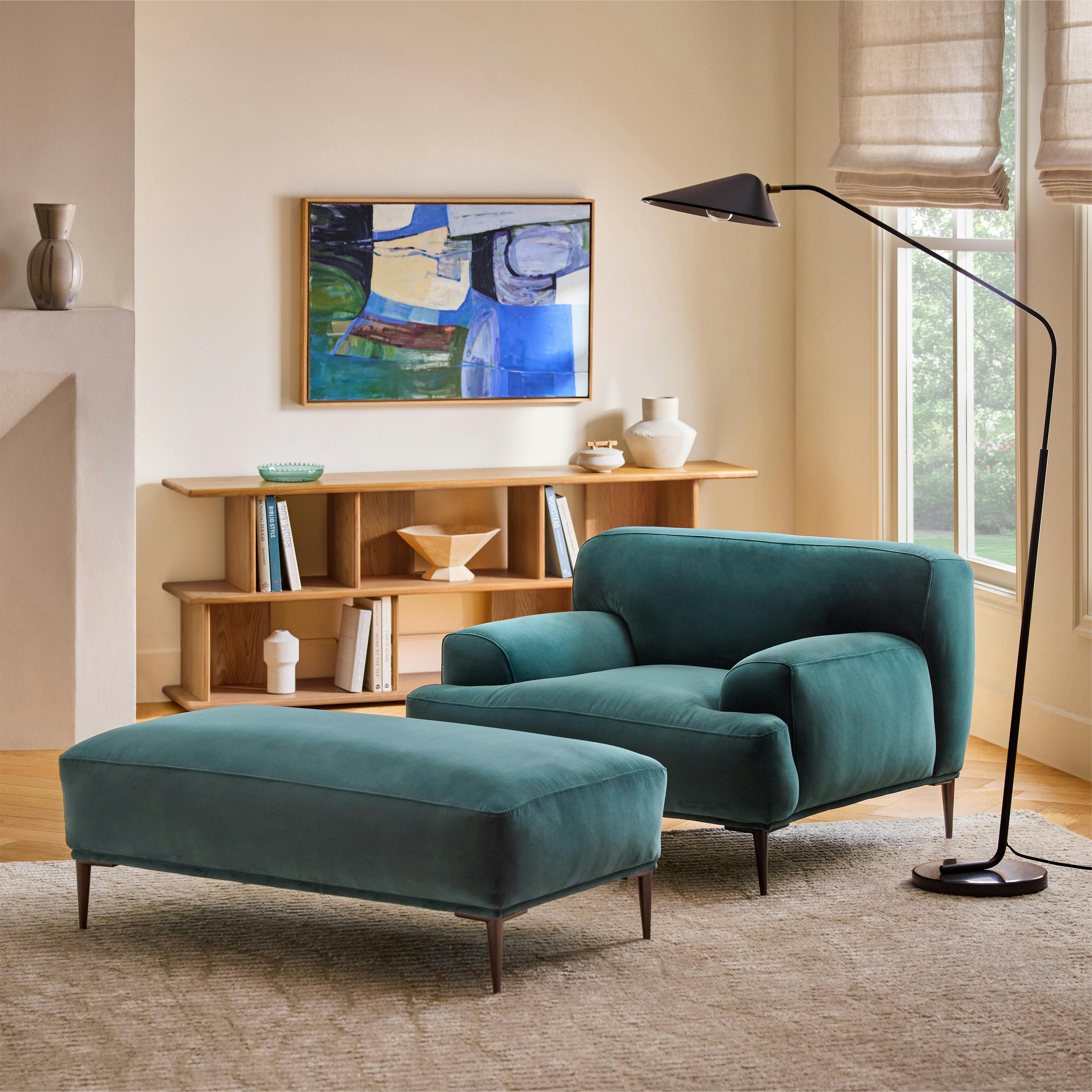 Abisko Plush Pacific Blue Velvet & Metal Legs Lounge Chair | Article