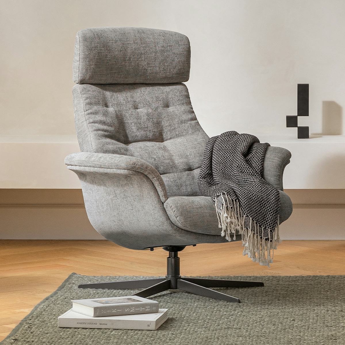 Meklen Dawn Gray Fabric & Steel Swivel Lounge Chair Article