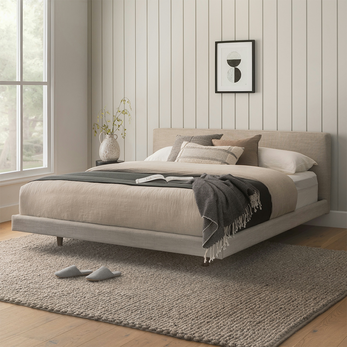 Clay Taupe Fabric California King-Sized Bed Frame w/ Headboard | Tessu ...