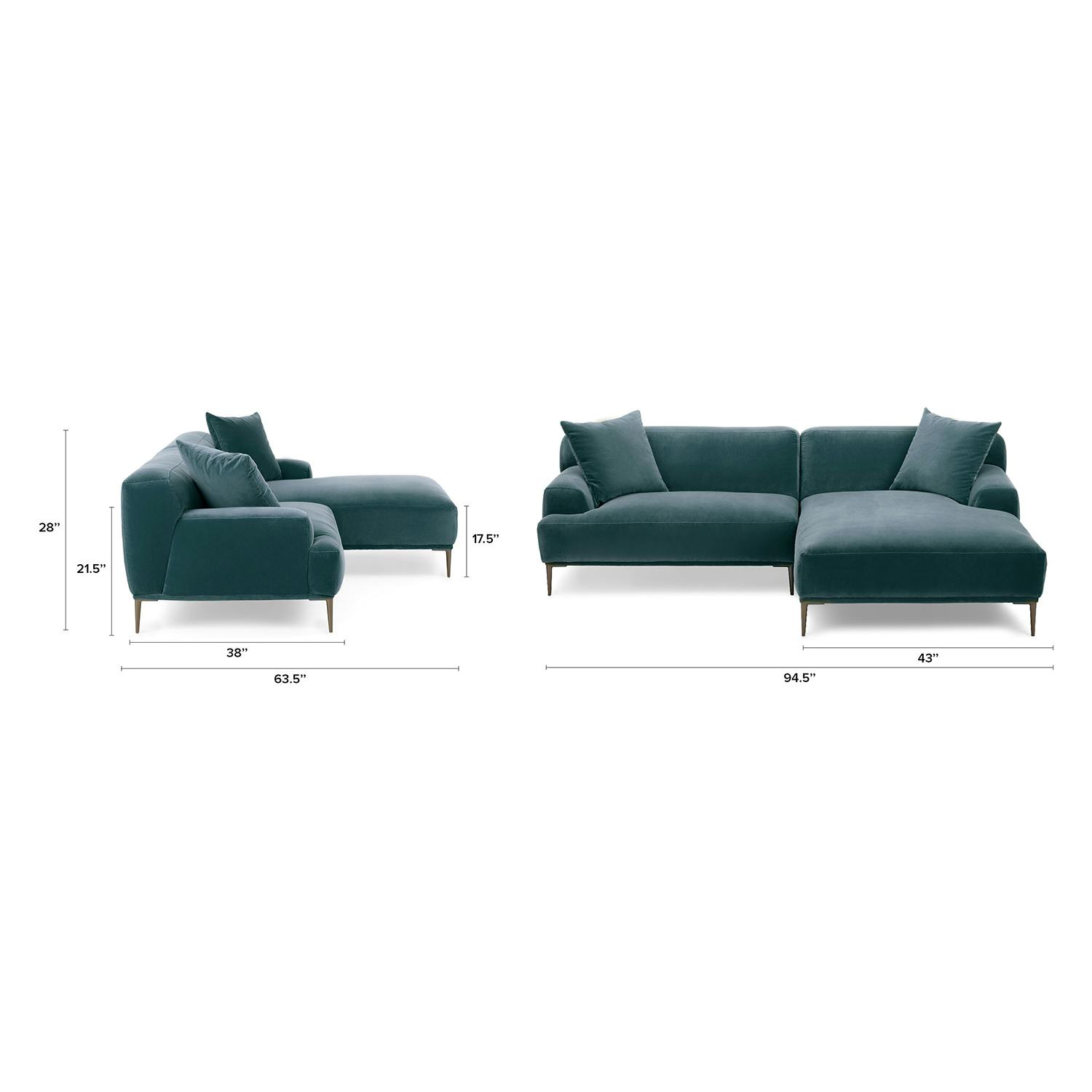 Abisko Plush Pacific Blue Velvet & Metal Legs Right Sectional