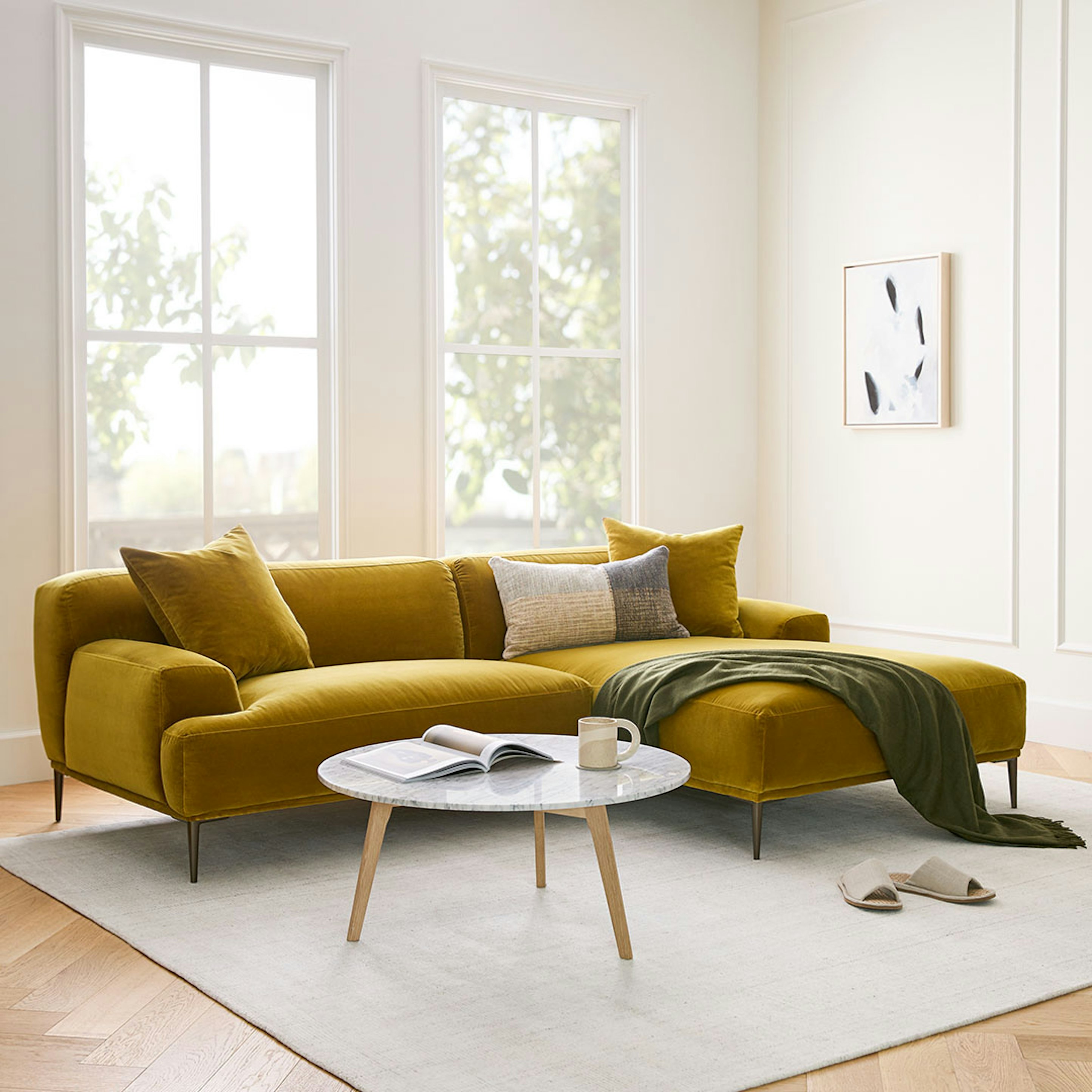 Abisko Plush Yarrow Gold Velvet & Metal Legs Right Sectional | Article