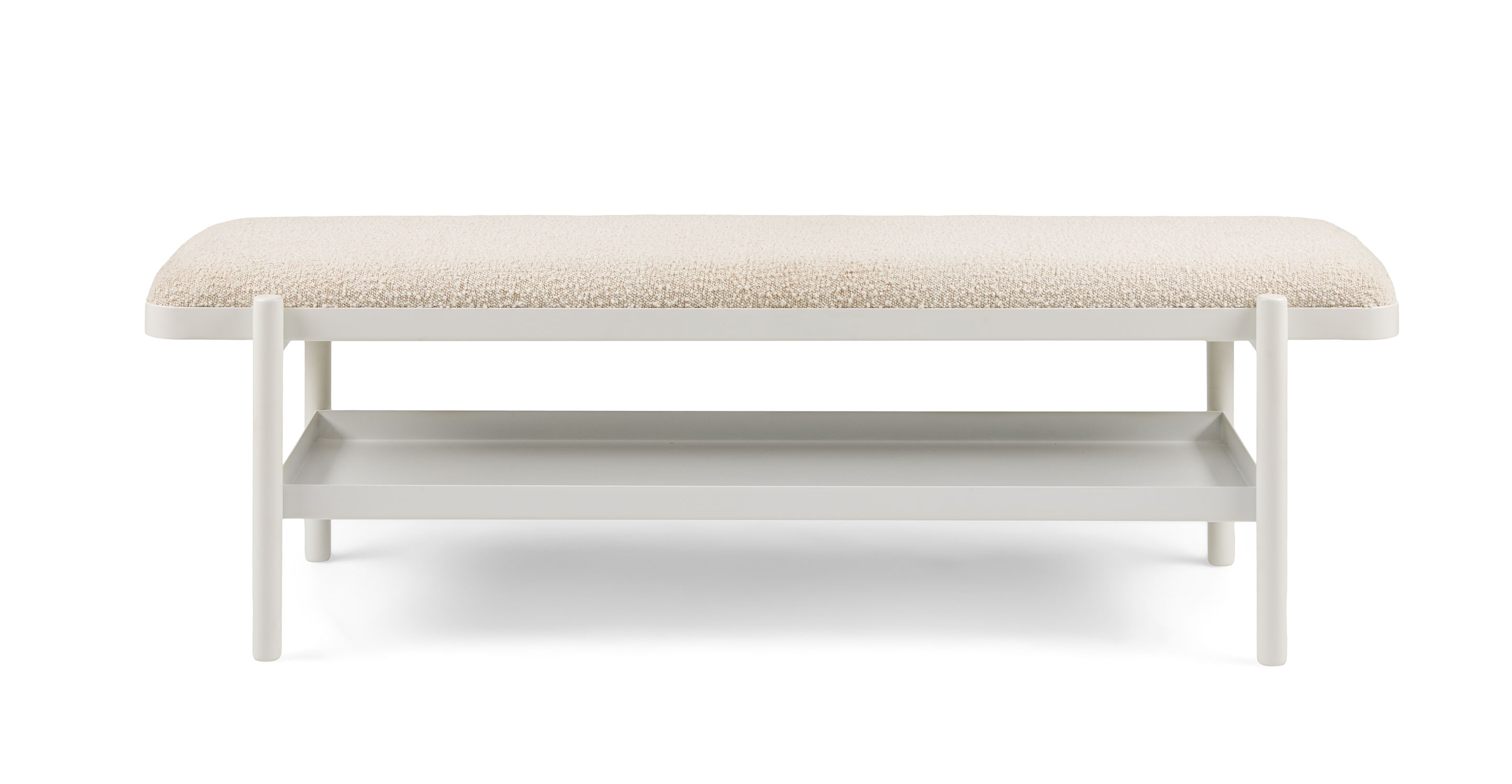 Virk White Steel & Ivory Bouclé Fabric Storage Bench Article