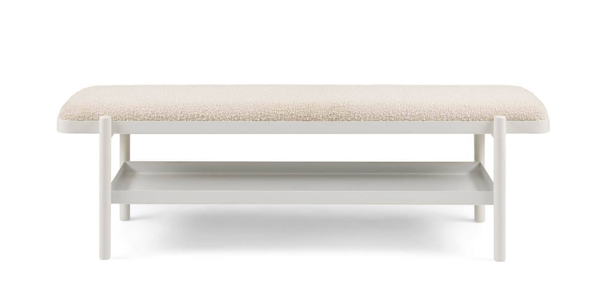 Virk White Steel & Ivory Bouclé Fabric Storage Bench Article