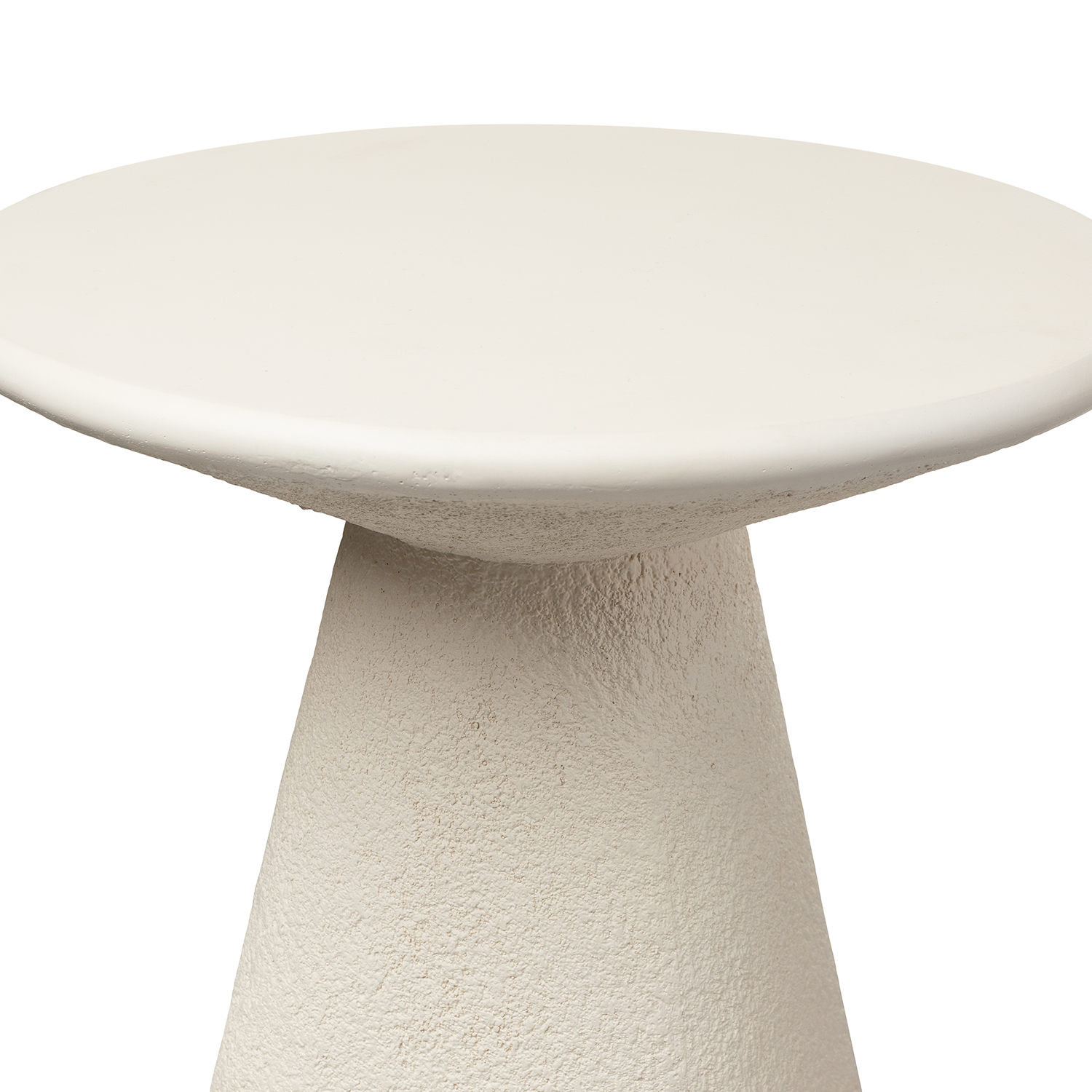Ozetta Moonlit Ivory Plaster Texture Pedestal Side Table, Japandi