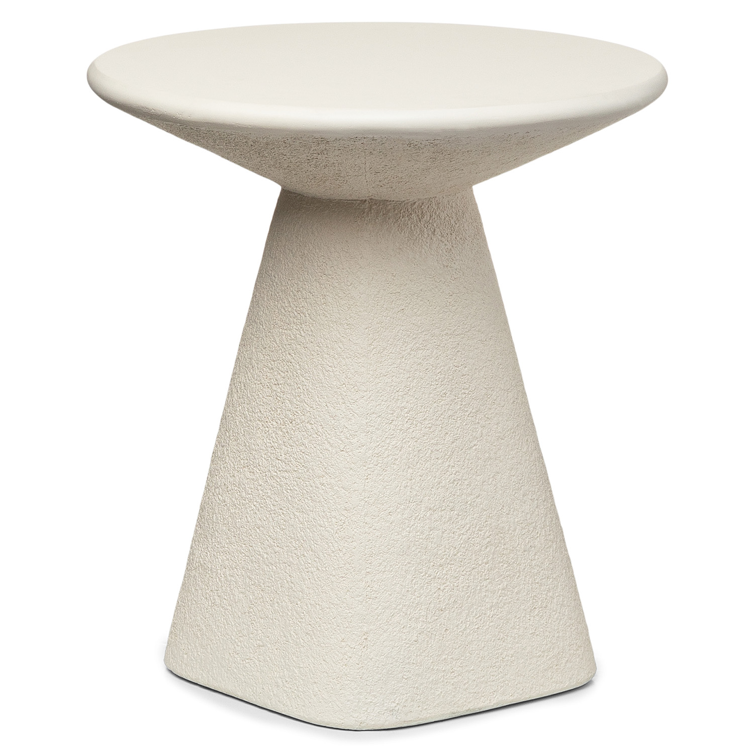 Ozetta Moonlit Ivory Plaster Texture Pedestal Side Table, Japandi