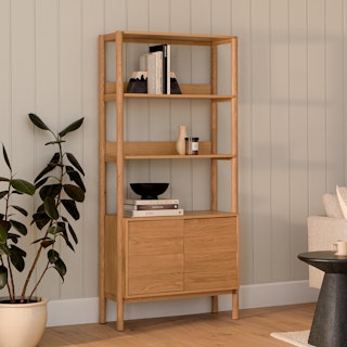 Merto 33" Shelving Unit with Storage - Warm Oak