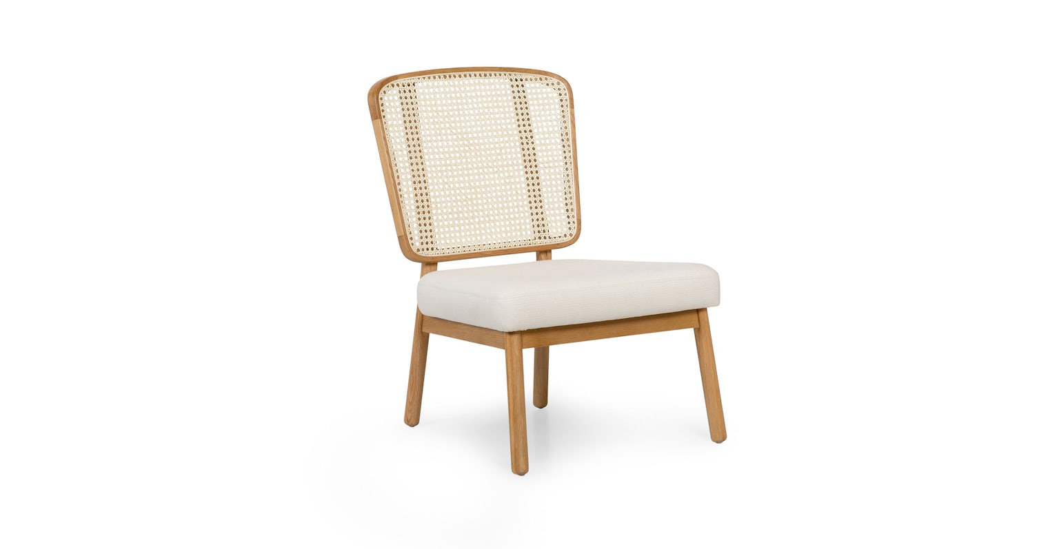 Netro American Oak & Rattan, Vintage White Lounge Chair Article