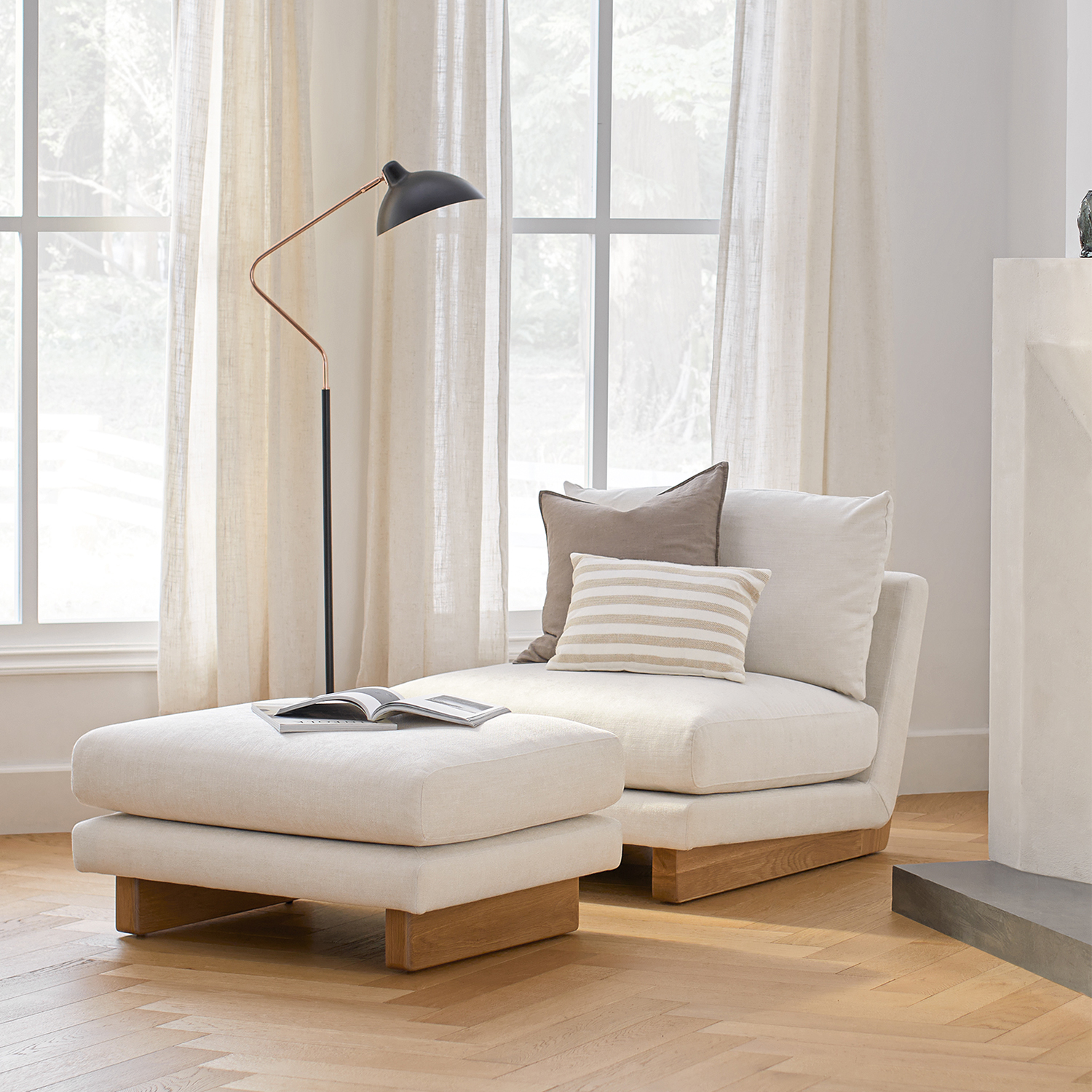 Kalok Jasmine Ivory Fabric & American Oak Wood Lounge Chair Kalok Jasmine Ivory Fabric & American Oak Wood Lounge Chair