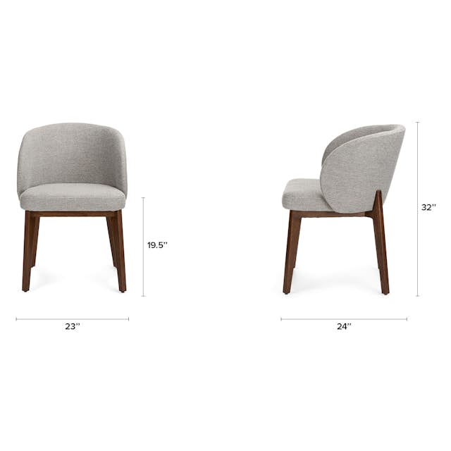 Alta Walnut Wood & Camellia Gray Fabric Curved Dining Armchair | Article