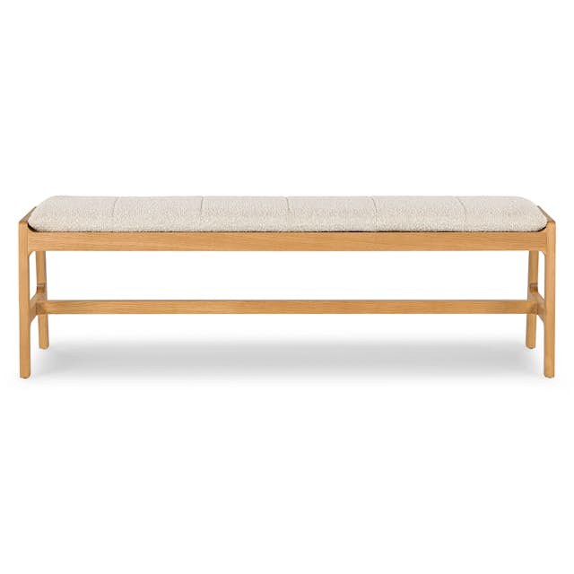 Kolva Ivory Bouclé Fabric & Solid Oak Dining Bench | Article