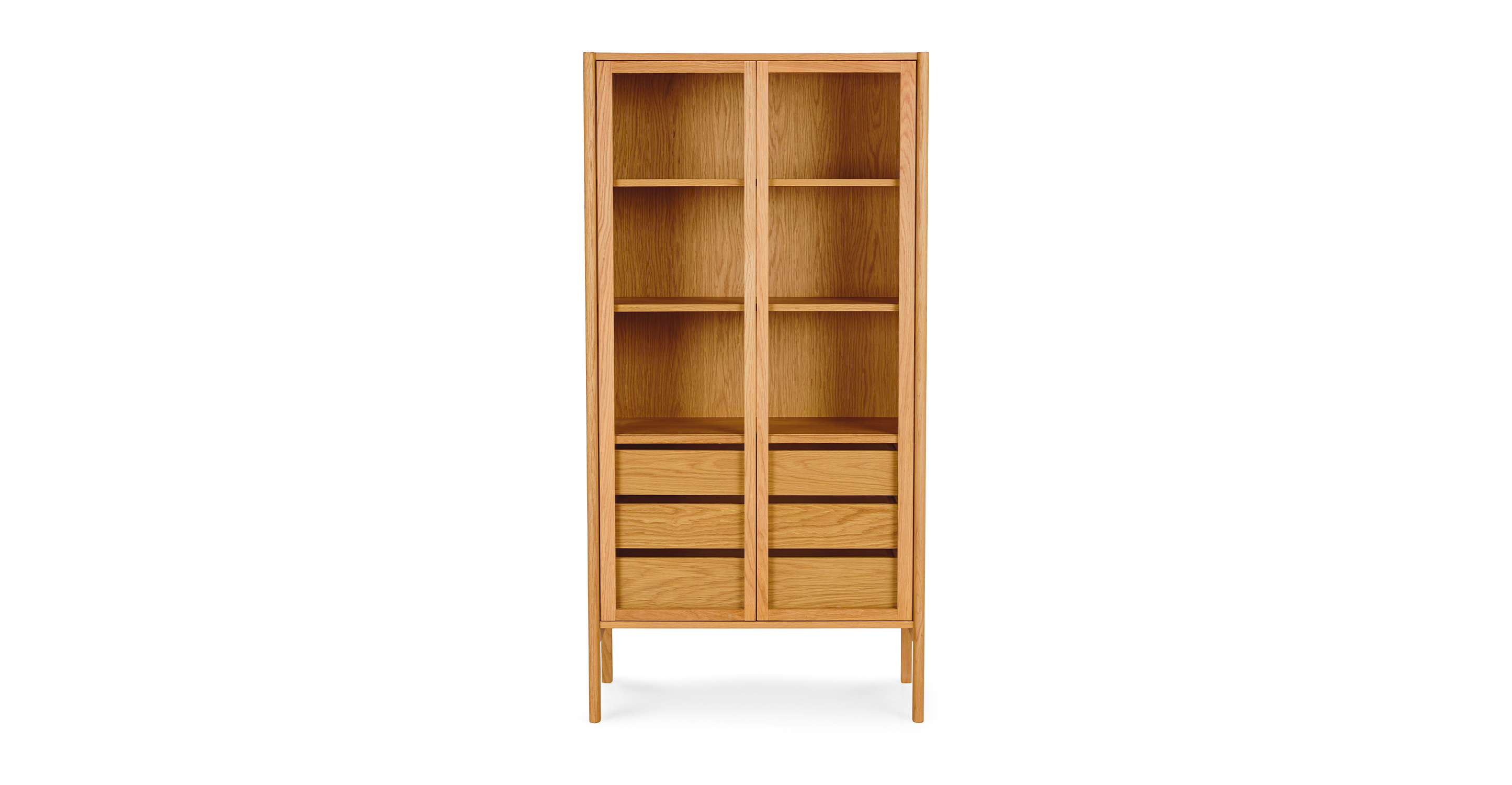 Oak storage cabinet with glass doors