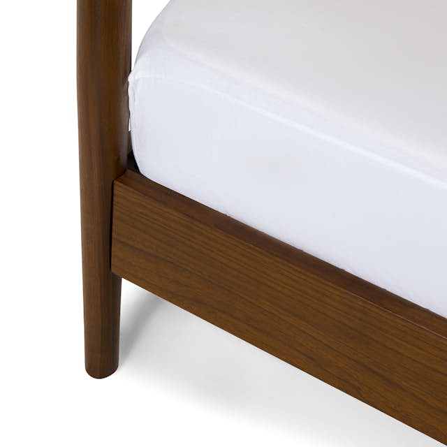 Lenia Walnut Wood MidCentury Inspired QueenSized Canopy Bed Article