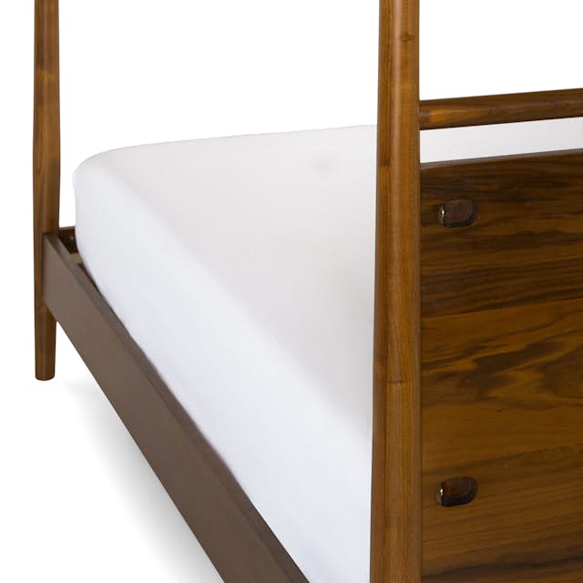 Lenia Walnut Wood MidCentury Inspired QueenSized Canopy Bed Article