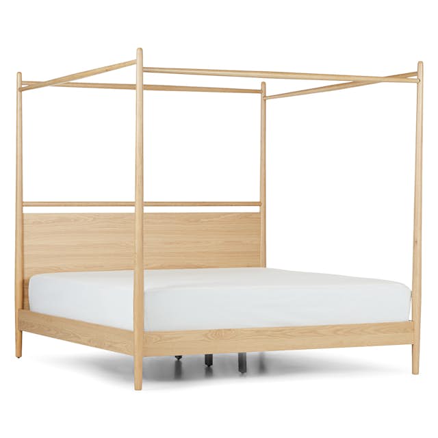 Lenia White Oak Wood Mid-Century Inspired King-Sized Canopy Bed | Article
