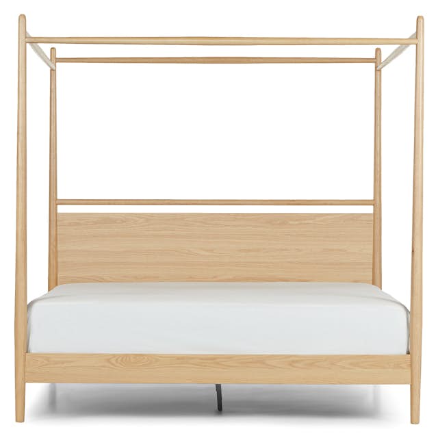 Lenia White Oak Wood Mid-Century Inspired King-Sized Canopy Bed | Article