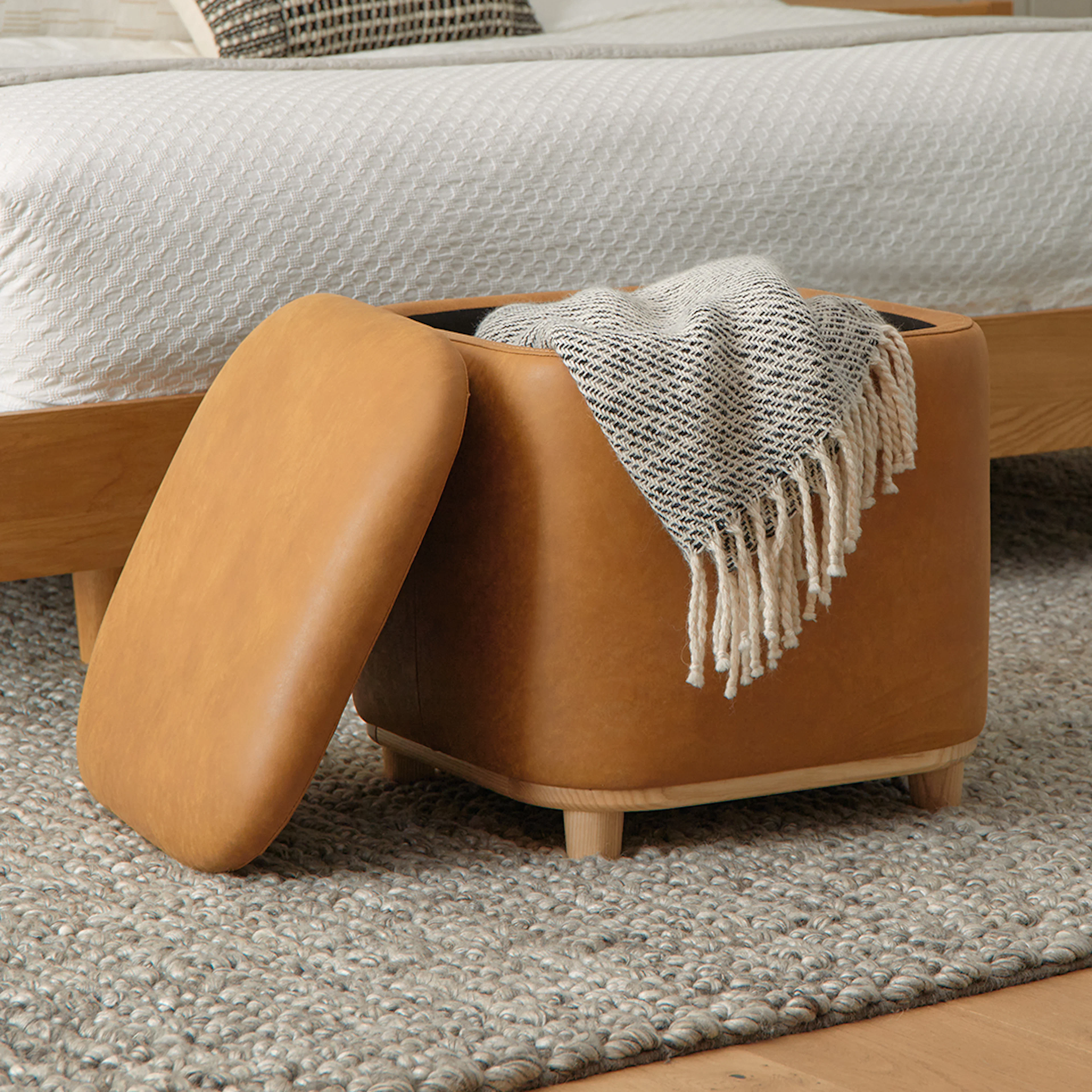Maribo 19" Leather Storage Ottoman - Rawhide Tan